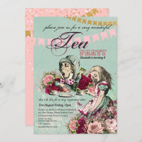 Vintage Alice in Wonderland Tea Party Custom Party Invitation
