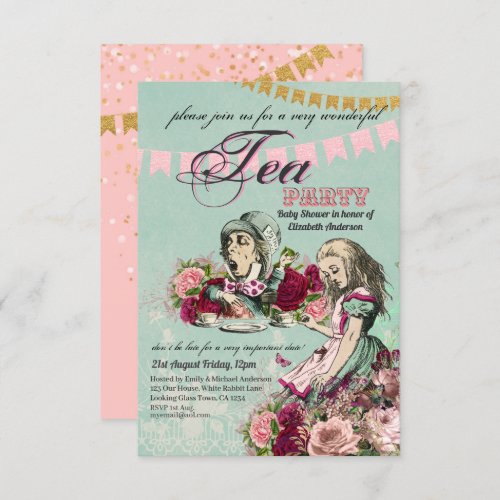 Vintage Alice in Wonderland Tea Party Custom Party Invitation