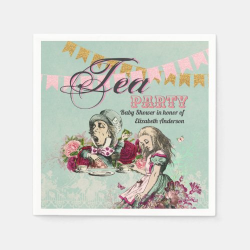 Vintage Alice in Wonderland Tea Party Custom Party Napkins