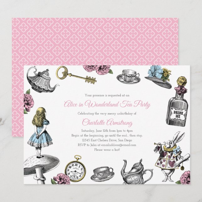 Vintage Alice in Wonderland Tea Party Invitation (Front/Back)