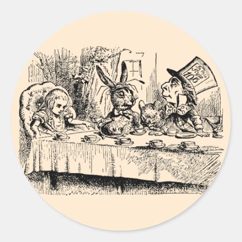 Vintage Alice in Wonderland Tea Party Scene Classic Round Sticker