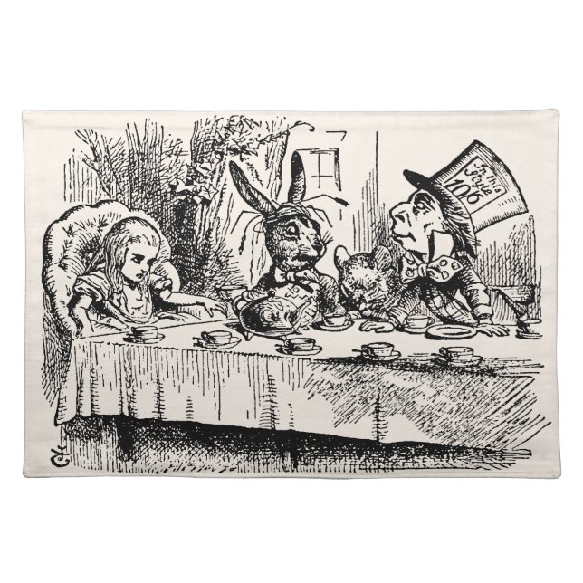 Vintage Alice in Wonderland, Tea Party Scene Cloth Placemat (Front)