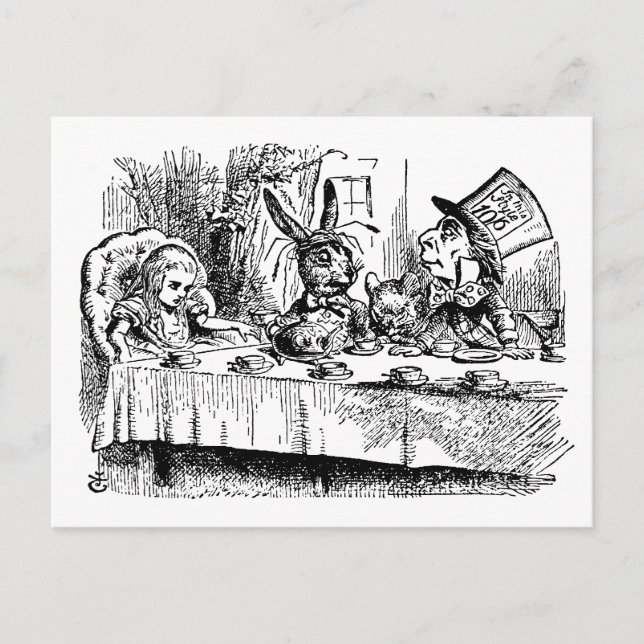 Vintage Alice in Wonderland, Tea Party Scene Postcard (Front)
