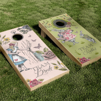 Vintage Alice In Wonderland Team Bride & Groom Cornhole Set