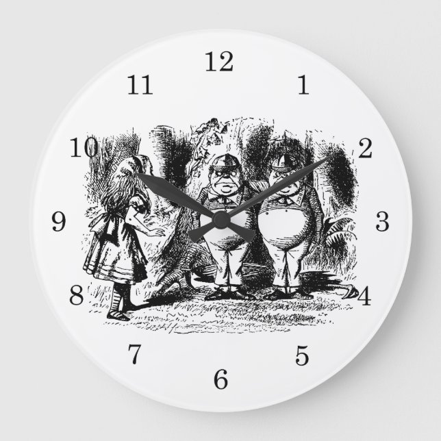 Vintage Alice in Wonderland, Tweedledum Tweedledee Large Clock (Front)
