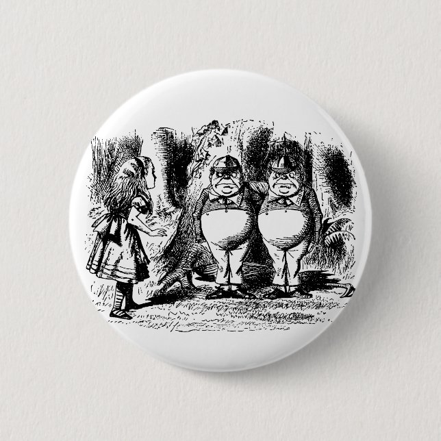 Vintage Alice in Wonderland, Tweedledum Tweedledee Pinback Button (Front)