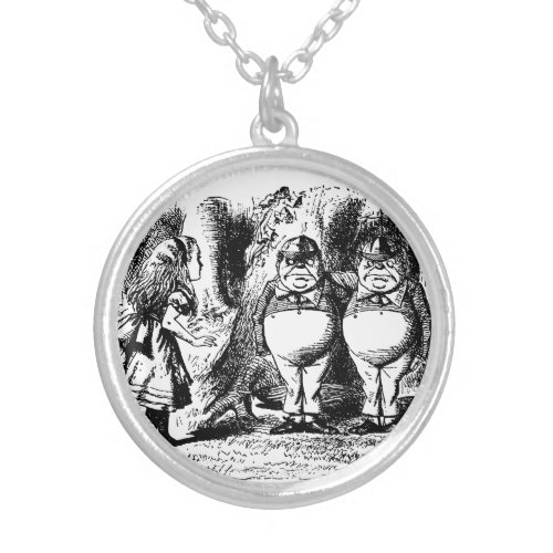 Vintage Alice in Wonderland Tweedledum Tweedledee Silver Plated Necklace