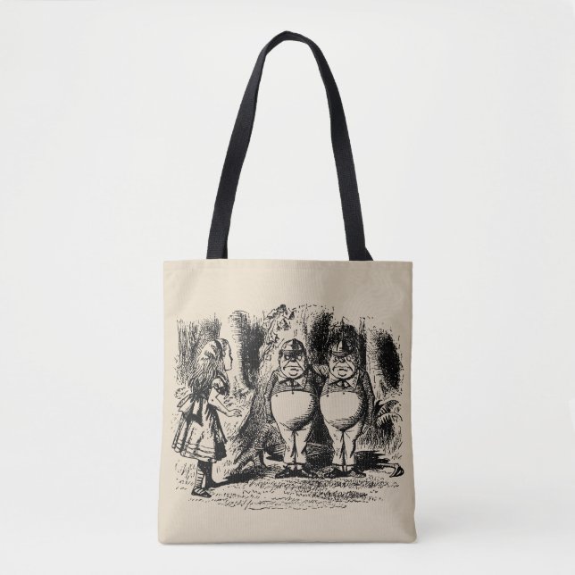 Vintage Alice in Wonderland, Tweedledum Tweedledee Tote Bag (Front)