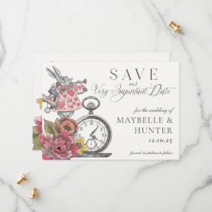 Personalised Save the Date Card Magnet Alice in Wonderland White Rabbit 