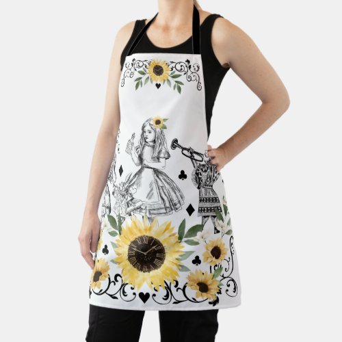 Vintage Alice In Wonderland Watercolor Sunflowers Apron