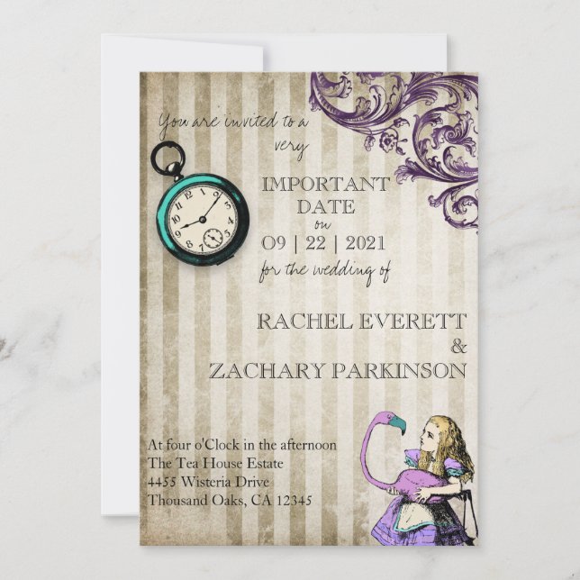 Vintage Alice in Wonderland Wedding Invitation (Front)