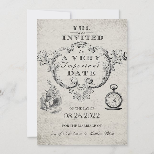 Vintage Alice in Wonderland Wedding Invitation (Front)