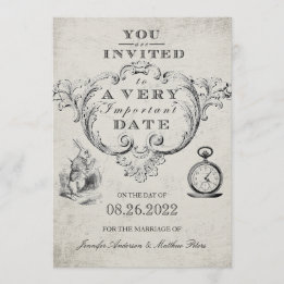 Vintage Alice in Wonderland Wedding Invitation