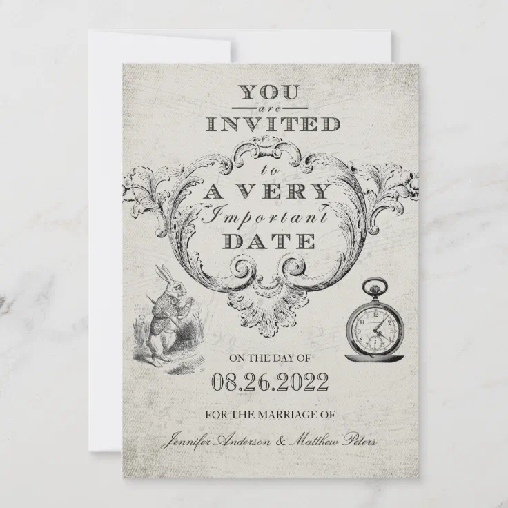 vintage alice in wonderland wedding invitations