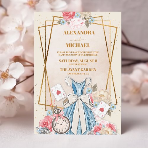 Vintage Alice in Wonderland Wedding Invitation