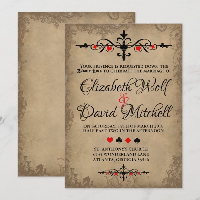 Vintage Alice in Wonderland Wedding Invitation (Front/Back)