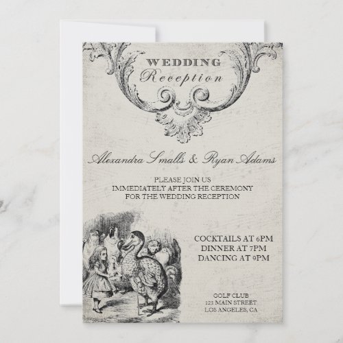 Vintage Alice in Wonderland Wedding Reception Card