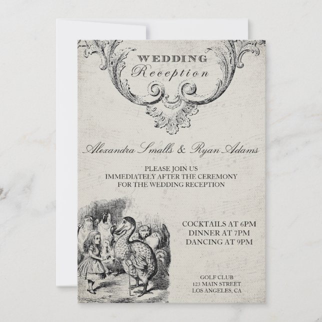 Vintage Alice in Wonderland Wedding Reception Card (Front)