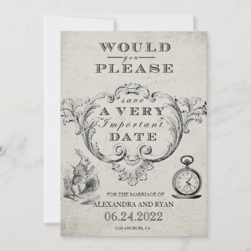 Vintage Alice in Wonderland Wedding Save The Date