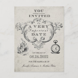 Vintage Alice In Wonderland Wedding Save the Date Postcard