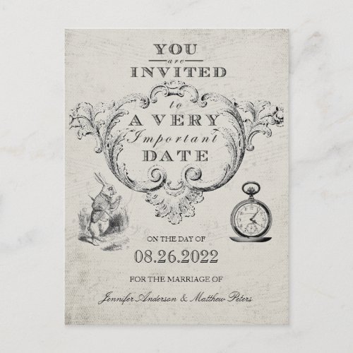 Vintage Alice In Wonderland Wedding Save the Date Postcard