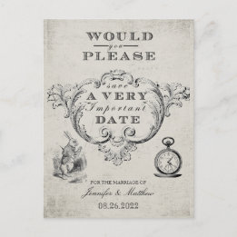 Vintage Alice In Wonderland Wedding Save the Date Postcard