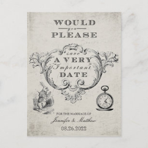 Vintage Alice In Wonderland Wedding Save the Date Postcard