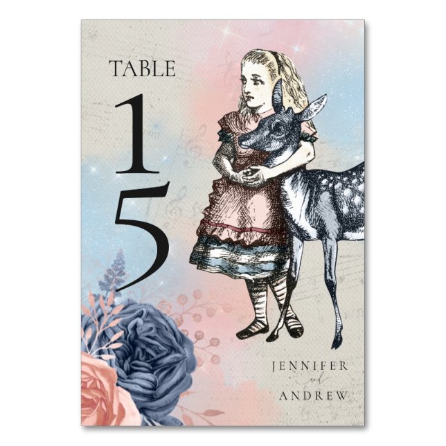 Vintage Alice in Wonderland Wedding Table Number (Front)