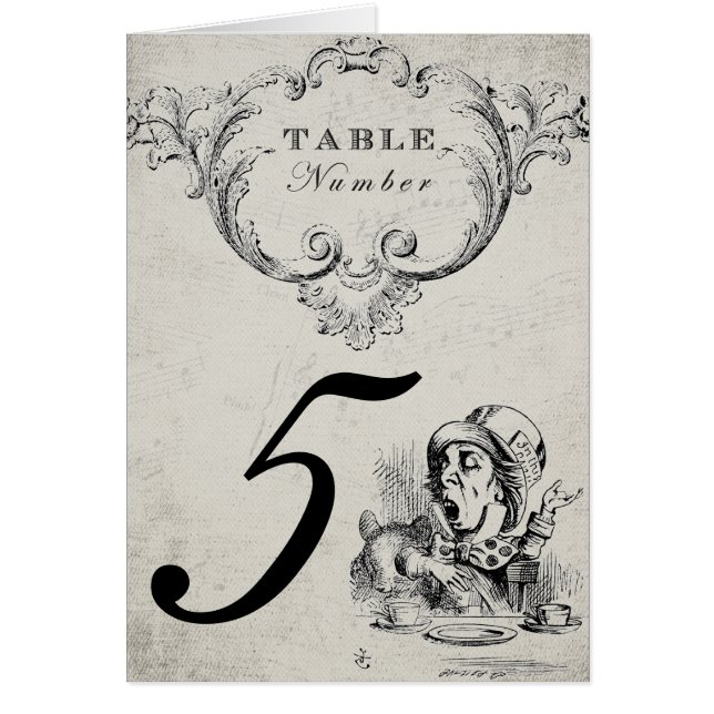 Vintage Alice in Wonderland Wedding Table Numbers (Front)