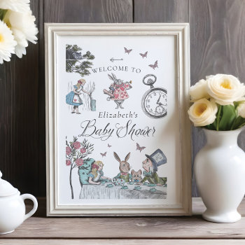 Vintage Alice In Wonderland Welcome Baby Shower  Poster by moodthology at Zazzle