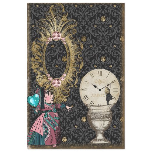Vintage Alice in Wonderland Whimsical Clock Tissue Paper