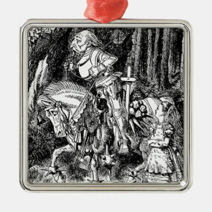 Vintage Alice in Wonderland White Knight on Horse Metal Ornament
