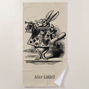 Vintage Alice in Wonderland White Rabbit as Herald Beach Towel
