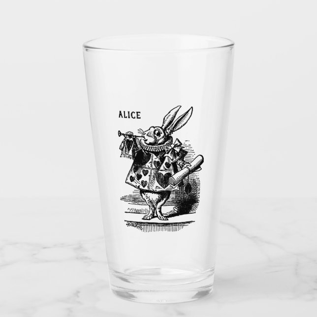 Vintage Alice in Wonderland White Rabbit as Herald Glass (Front)