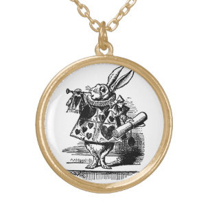 Vintage Alice in Wonderland White Rabbit as Herald Gold Plated Necklace
