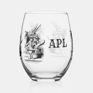 Vintage Alice in Wonderland White Rabbit as Herald Stemless Wine Glass