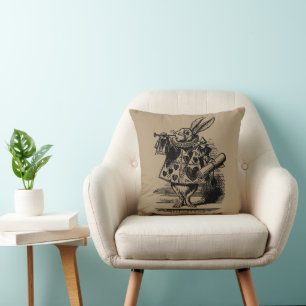 Vintage Alice in Wonderland White Rabbit as Herald Throw Pillow