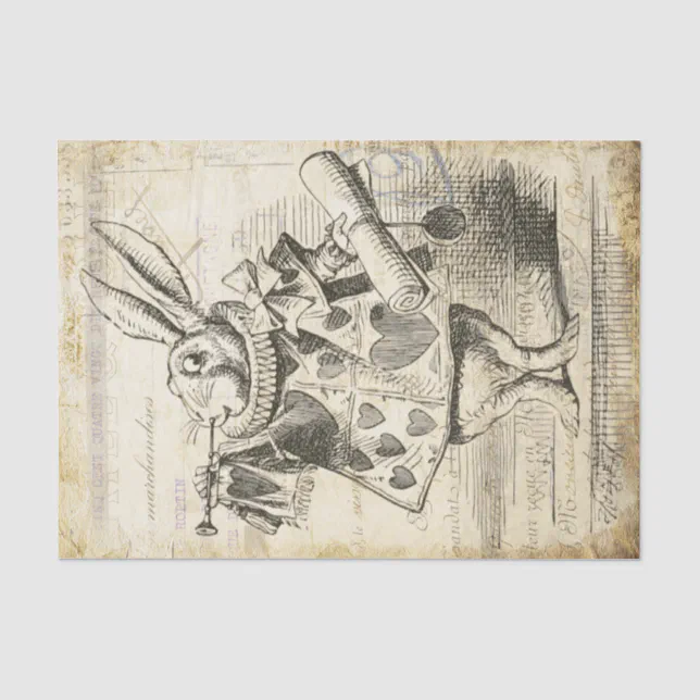White Rabbit Tissue Vintage Alice in Wonderland White Rabbit Decoupage Tissue Paper | Zazzle