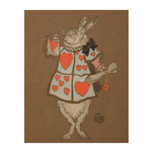 Vintage Alice in Wonderland White Rabbit Herald Wood Wall Art