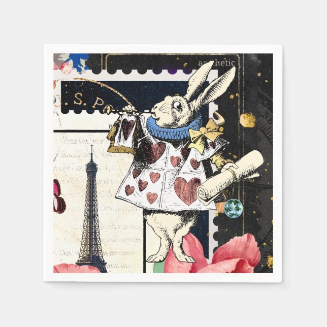 Vintage Alice in Wonderland White Rabbit Napkins (Front)