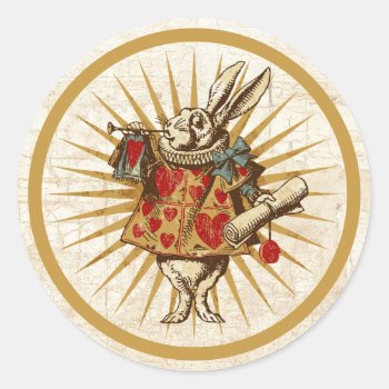 Vintage Alice White Rabbit Classic Round Sticker by opheliasart at Zazzle