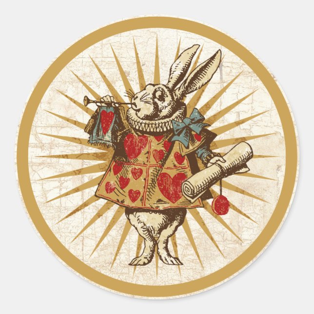 Vintage Alice White Rabbit Classic Round Sticker (Front)