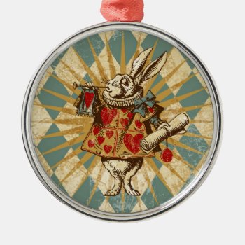 Vintage Alice White Rabbit Metal Ornament by opheliasart at Zazzle