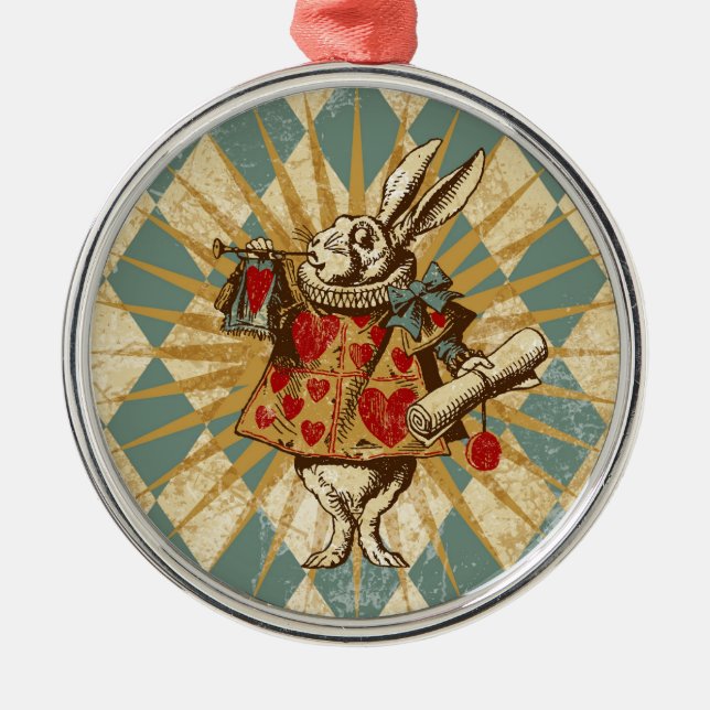 Vintage Alice White Rabbit Metal Ornament (Front)