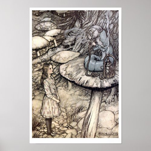 Vintage Alice with Hookah Smoking Caterpillar Poster