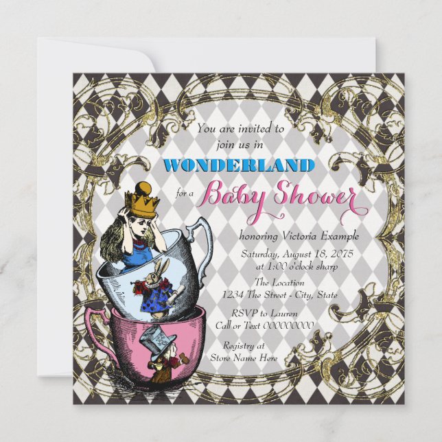 Vintage Alice Wonderland Baby Shower Invitation (Front)