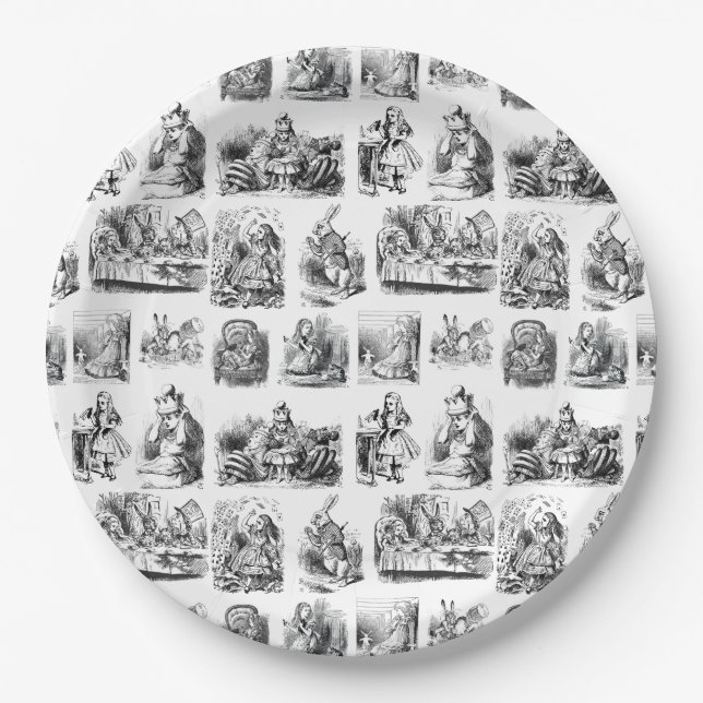 Vintage Alice's Adventures in Wonderland Pattern Paper Plates (Front)