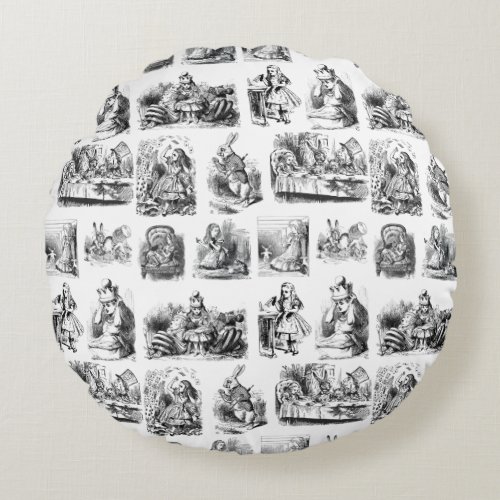 Vintage Alices Adventures in Wonderland Pattern Round Pillow