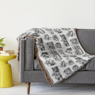 Vintage Alice's Adventures in Wonderland Pattern Throw Blanket