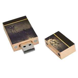 Vintage alien invasion world war ufo movie wood flash drive